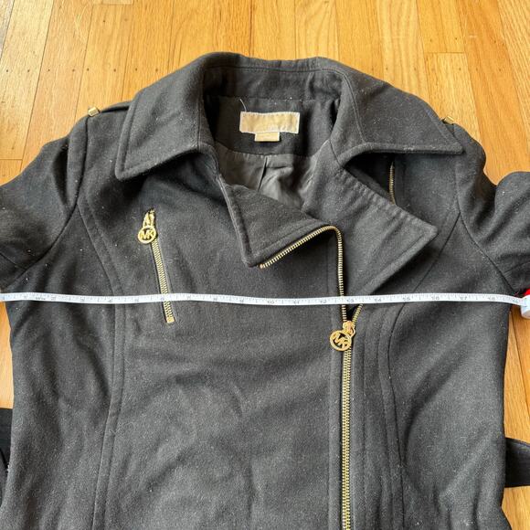 Michael Kors Black Full Zip Wool Blend Pea Coat with Belt Size 4 Classic Preppy - Picture 3 of 16